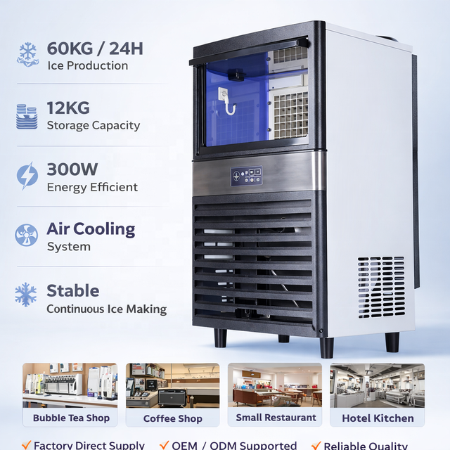 Commercial Ice Cubes Machine Portable 60KG Stainless Steel Air-cooled Ice Maker Outdoor Events Household Ice Maker for Business