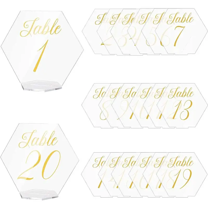 Números de mesa de acrílico esmerilado con soportes Números de mesa de oro de boda