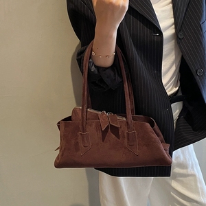 Borsa Tote in finta pelle scamosciata di forma irregolare da donna con cerniera a due vie smerigliata semplice borsa a tracolla francese Chic - Product Image 6