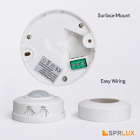 Détecteur de mouvement infrarouge miniature pour plafond, détection 6M, angle de détection 360°, étanche IP20, 1200W pour éclairage intérieur/extérieur