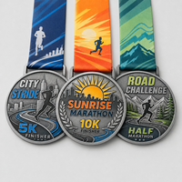 Médaille de course personnalisée en alliage de zinc 3D, pour 5K, 10K, Marathon, Challenge Sunrise Road, avec ruban imprimé