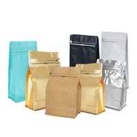 Pochette à café personnalisée marron mat écologique en aluminium et LDPE, sans valve, avec fermeture éclair, sac souple à fond plat avec impression personnalisée