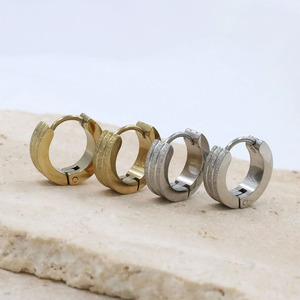 Huggie Earrings Titanium Steel Frosted Double Groove Round Geometric Women's Everyday Wear - Product Image 3