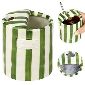 Taza de Cerámica Creativa Pintada a Mano con Rayas, Taza Moderna para Té Helado con Orificio para Pajita, para Decoración de Mesa en el Hogar - Product Image 2