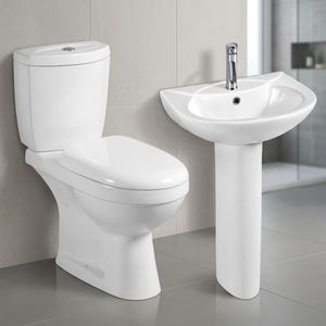 Nigeria Ghana Two Piece Ceramic WC Toilet With Pedestal Wash Basin Blue Pink Color Washdown Bathroom Set India - Product Image 2