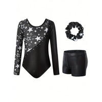Combinaison de gymnastique moulante en spandex pour enfants, imprimé numérique artistique, tenue de danse performante et tendance à manches longues
