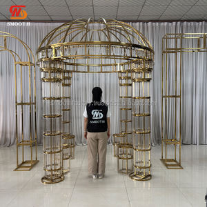 Support de fond de scène de mariage en acrylique doré en acier inoxydable carré, vente chaude, pour la décoration d'événements de mariage - Product Image 4