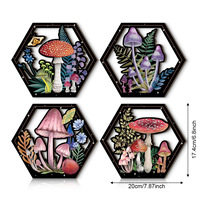 Décoration murale hexagonale style bohème en buis, motif forêt de champignons féeriques et étoiles, pour salon