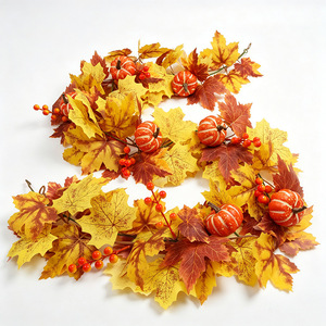 Decoración de Balcón para Exteriores con Hojas de Arce, Calabazas y Bayas Rojas de Otoño, 3 Piezas - Product Image 1