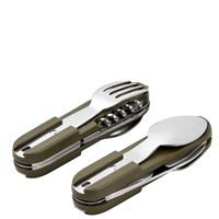 Ensemble de couverts pliables 7-en-1 en acier inoxydable pour camping et pique-nique, couteau, fourchette et cuillère multifonctionnels pour voyage