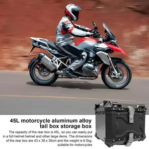 オートバイ用リアボックス45Lポータブルアルミニウムモーターサイクルトランクボックスユニバーサルモーターサイクルテールボックス再利用可能なトランクツアー収納