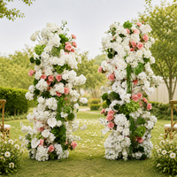 Ensemble de 2 colonnes florales artificielles pour mariage, piliers de fleurs blanches et roses pour la décoration de la scène de cérémonie