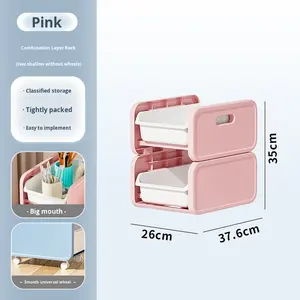 Étagère de rangement à deux niveaux en plastique, chariot mobile, rangement de livres, moderne, durable, multifonctionnel, salon, vaisselle - Product Image 5