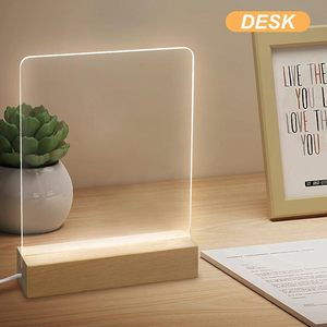 Pizarra LED acrílica borrable al por mayor con base de madera para notas y proyectos DIY, luz nocturna - Product Image 2