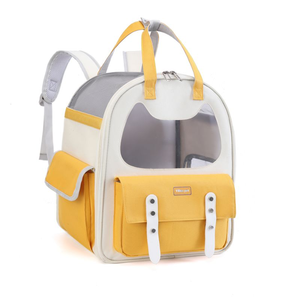 Transparent Mesh <b>Pet</b> Backpack <b>Carrier</b> Soft-Sided Zipper Closure Breathable Oxford Material Gray Color 5kg Capacity Square Shape - Product Image 3
