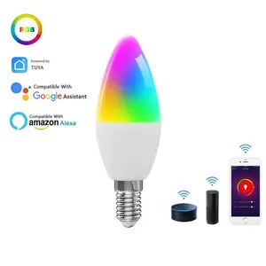 Großhandel e12 kompatible lampe-Smart WiFi Glühbirne C37 Dimmbar RGB 2700k-6500k 320Lm Kerze Glühbirne E12 Basis LED Kandelaber Birne Kompatibel mit Alexa