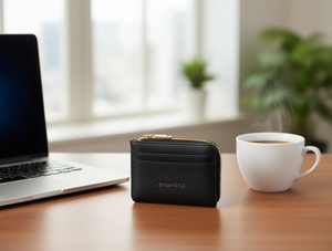 Portafoglio corto con cerniera in PU nero Tural, unisex, minimalista, per uso quotidiano - Product Image 2