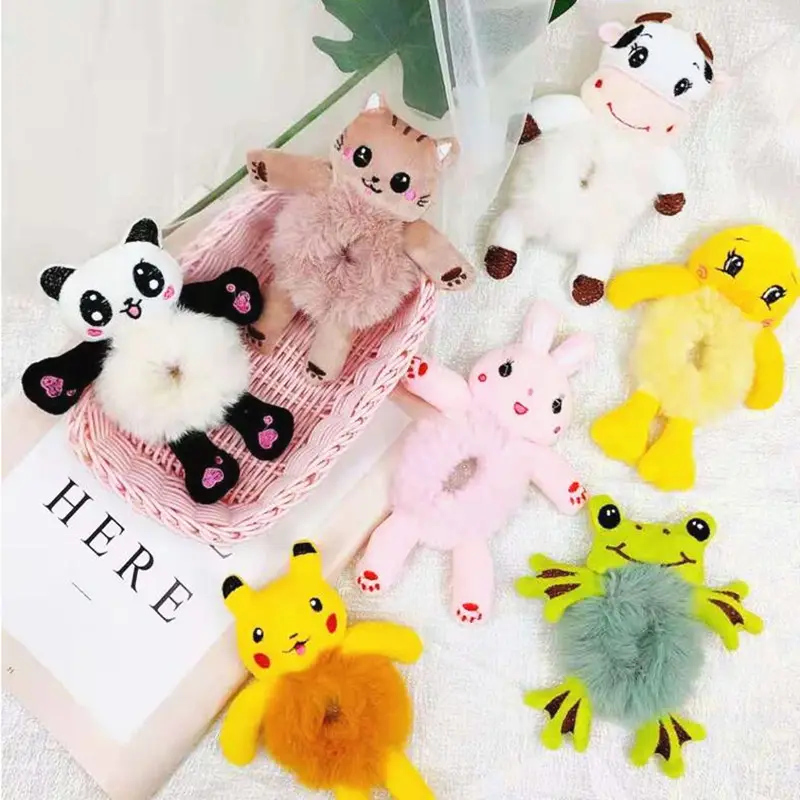 HS220021 Cute rabbit panda autunno inverno cartoon peluche scrunchies cravatte per capelli per ragazze bun hair decorato con velluto