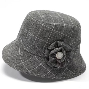 Chapeau de pêcheur à carreaux pour femmes, gris, en coton et lin, protection solaire, printemps automne, chapeau de pêcheur décontracté - Product Image 1