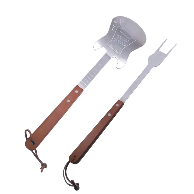 BBQ tools kitchen utensils stainless steel barbecue fork and shovel with wooden handle