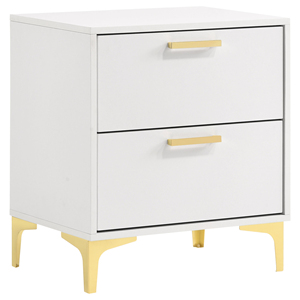 White 2 <b>Drawer</b> Rectangular Nightstand With Gold Legs Modern Bedroom <b>Storage</b> Cabinet - Product Image 2