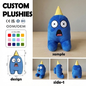 Fabricant de jouets en peluche personnalisés à faible MOQ, jouets en peluche animaux en peluche, monstre bleu personnalisé en peluche avec cornes jaunes, poupée en peluche douce personnalisée - Product Image 1