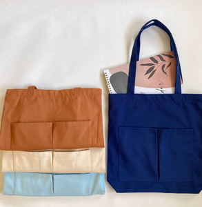 Bolsa de compras especial de lona ecológica con bolsillo, impresa a color, de algodón, con logotipo personalizado. - Product Image 1