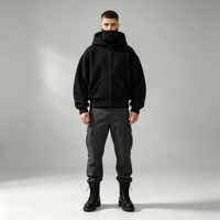 2026 Unisexe Veste à capuche zippée noire style cagoule, coupe ample streetwear, 100% Coton French Terry, Écologique