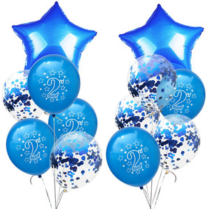 Ballon en aluminium à points numériques pour le 2e anniversaire des enfants, ballon pentagramme bleu à confettis, décoration de fête - Product Image 3