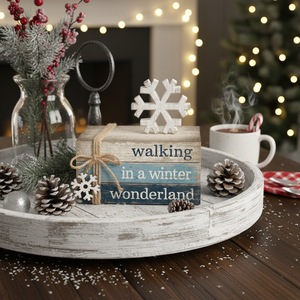 4 Piezas de Decoraciones Navideñas de Mesa con Copos de Nieve, Mini Libros de Madera, Letreros, Bloques, Centro de Mesa, Bandeja Escalonada, Marcadores Decorativos - Product Image 3