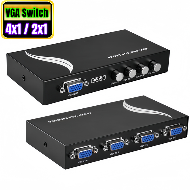 2 4 Port VGA Switcher 4 2 in 1 Out 1 in 2 Out Bidirectional Mutual Video Sharing Computer Host External VGA TV Monitor Selector