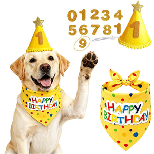 Suministros para Fiesta de Cumpleaños de Perro, Conjunto de Disfraces con Pañuelo y Sombrero de Feliz Cumpleaños para Perro, con Pegatinas de Números, Disfraz Ajustable para Mascotas, Regalo para Perros - Product Image 4