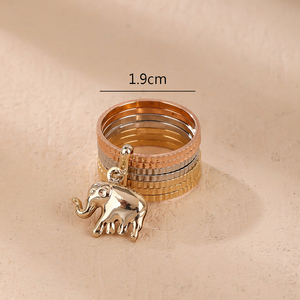 18K éléphant pendentif sept cercles anneau tricolore Animal anneau éléphant pendentif circulaire anneau plaqué or argent Rose Gol - Product Image 3