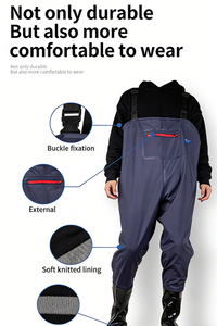 Pantalon de pluie et de wading <span class=keywords><strong>pour</strong></span> homme, une pièce, bleu, intégral, épaissi, imperméable, avec fermeture à sangle, en PVC, avec couvre-bottes intégrés, personnalisable, <span class=keywords><strong>pour</strong></span> la plage - Product Image 6