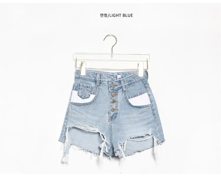 Wholesale Hot Sale High Quality Blue Short Jeans Button Fly Frayed Hem Straight Fit Denim Jeans Shorts For Women