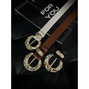 Ceinture en PU pour femme avec boucle dorée, boucle à ardillon décontractée en alliage, accessoire de mode - Product Image 2