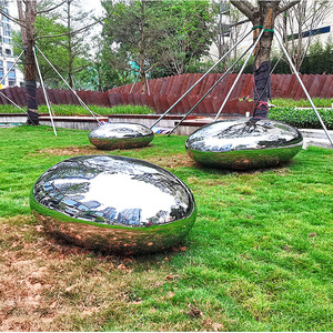 Stainless Steel Egg <b>Bench</b> Outdoor Modern Mirror Finish Park Patio Furniture Contemporary Design Durable <b>Metal</b> Seat - Product Image 4