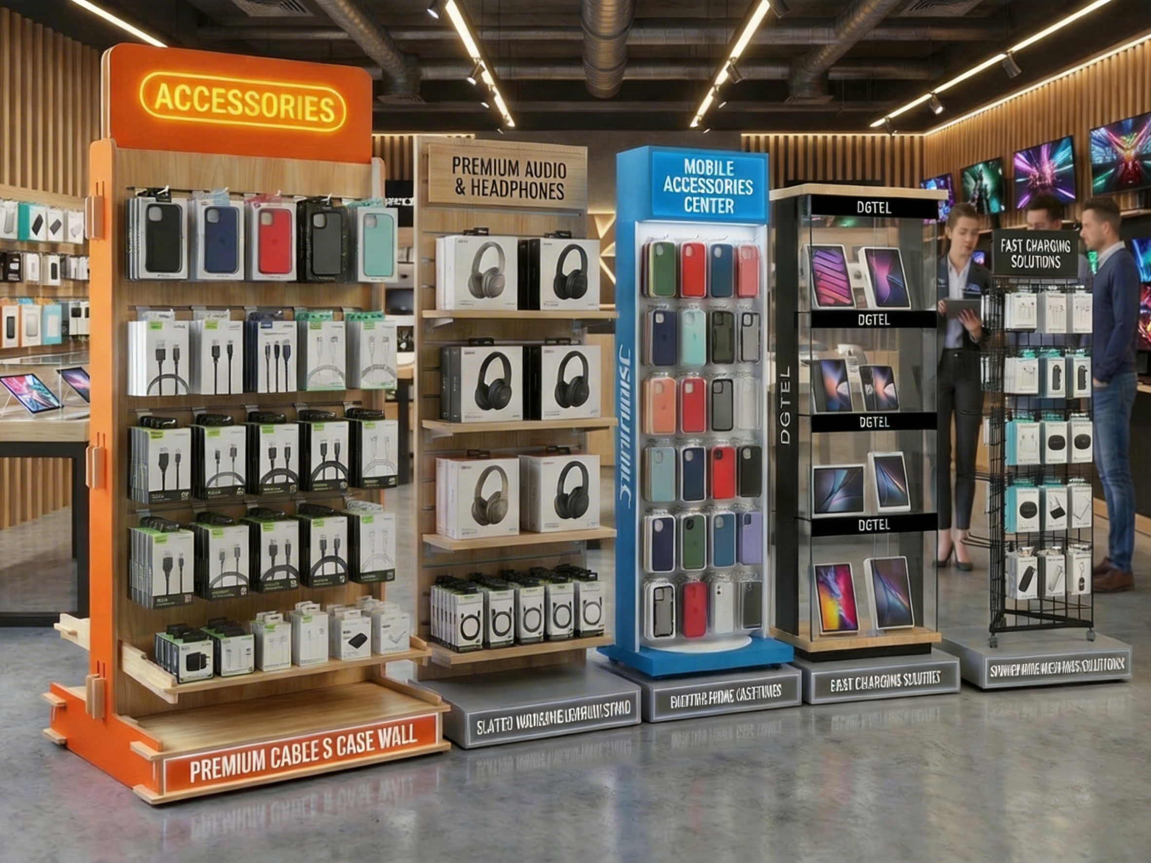 Custom 3C Electronics Display Stand for Mobile Phone Accessories Digital Products Metal Acrylic Wood Retail Boutique Unit Apache — view 2