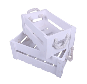 White rectangle simple home decorative packing box wooden crate box without lid wooden storage basket with handles