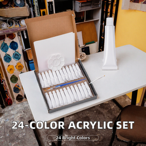 Acrylic <b>Paint</b> Set 24 Colors 12ml High Quality with Brush Glass & Paper Painting Medium Palette /Included - Product Image 2