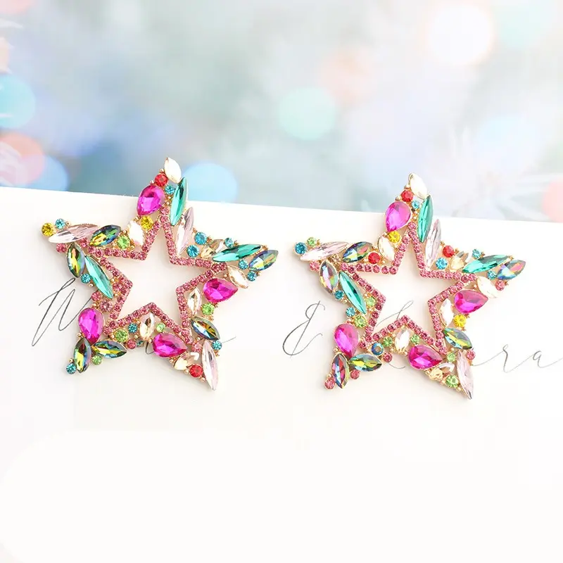 Mode Ster Stud Oorbellen Full Crystal Strass Star Bengelen Oorbellen Bling Sprankelende Oorbellen Voor Feest Bruiloft Voor Vrouwen