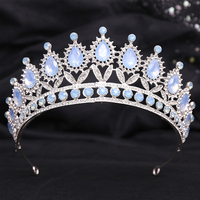 Diadème de Mariage Baroque en Opale, Couronne de Concours de Luxe Scintillante avec Diamants Colorés, Accessoire Cheveux en Strass Style Forêt, Vente en Gros