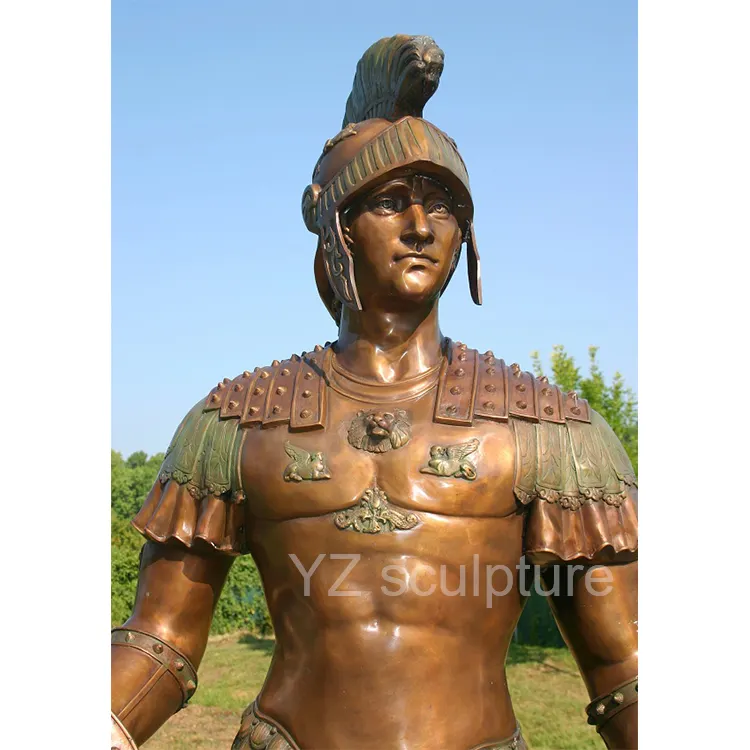 आउटडोर उद्यान सजावट धातु कला ग्रीक सैनिक मूर्तिकला आंकड़े जीवन आकार कांस्य मूर्तिकला प्रतिमा रोमन सैनिक