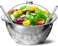 Grand bol de service réfrigéré de 4.5 pintes avec couvercle pour les fêtes Bol à salade glacé avec refroidisseur de glace Plateau à légumes réfrigéré de cuisine