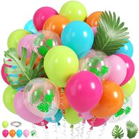 Ensemble de ballons en latex à motif feuille de palmier tropical, rose vif, orange, vert, pour fête hawaïenne Luau, ballons transparents imprimés, décoration d'anniversaire estivale à thème plage