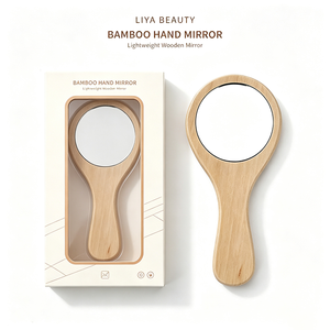 LIYA BEAUTY Bamboo Hand <b>Mirror</b> <b>Round</b> Wooden Makeup <b>Mirror</b> Lightweight Single Side Portable Design - Product Image 1