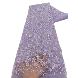 Tela de Encaje con Cuentas de Alta Calidad NI.AI con Lentejuelas, Encaje Bordado Aso Ebi, Tela de Encaje con Cuentas Pesadas para Vestido de Novia - Product Image 1