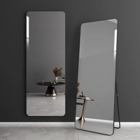 Miroir de sol minimaliste fait à la main, cadre en métal noir, motif d'arc rectangulaire, verre de mariage décoratif debout