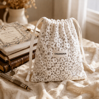 Sac à cordon en crochet ajouré, pochette en maille tricotée à la main en fil de coton, sac cadeau en dentelle florale pour bijoux et cosmétiques