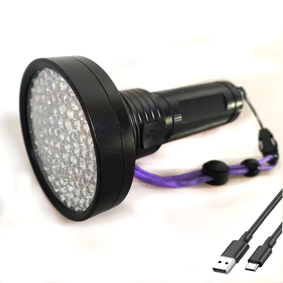 Công suất cao 395nm 100 LED UV đèn pin siêu sáng có thể sạc lại ánh sáng màu đen Torch cho Bọ Cạp & Pet nước tiểu phát hiện